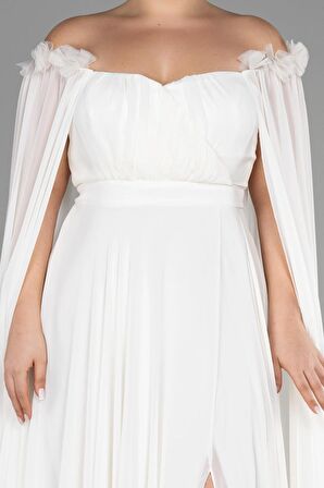 Kayık Yaka Uzun Şifon Büyük Beden Abiye ABU3464