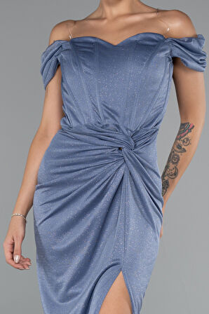 Kayık Yaka Balen Korse Uzun Simli Abiye ABU3473