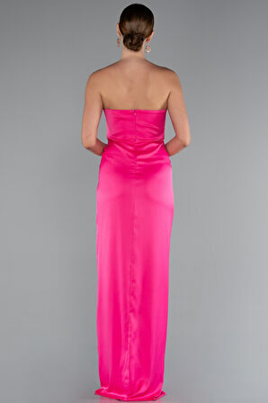 Straplez Balen Korse Yırtmaçlı Uzun Saten Abiye ABU3474