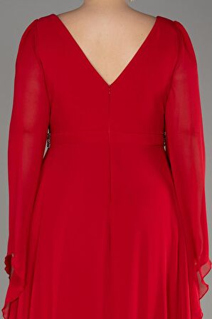 Uzun Şal Kol V Yaka Şifon Büyük Beden Abiye ABU3543