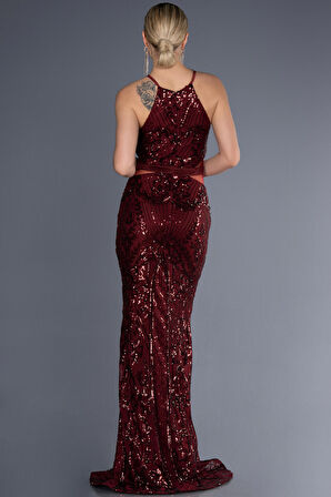 Halter Yaka Uzun Payetli Balık Abiye ABU3670