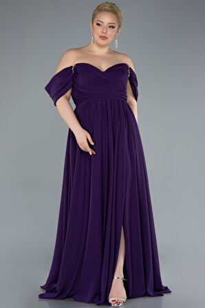 Kayık Yaka Uzun Şifon Büyük Beden Abiye ABU3738