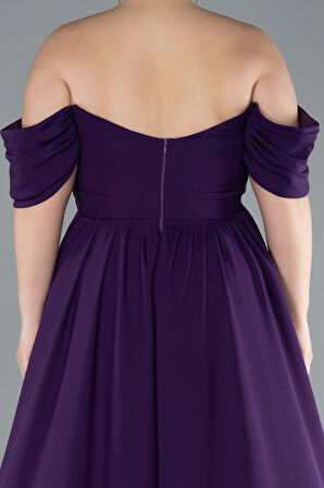 Kayık Yaka Uzun Şifon Büyük Beden Abiye ABU3738