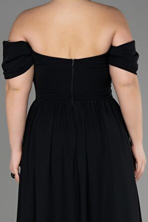 Kayık Yaka Uzun Şifon Büyük Beden Abiye ABU3738