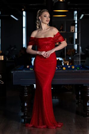 Kayık Yaka Uzun File Balık Abiye ABU3769