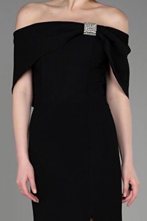 Kayık Yaka Bacak Dekolteli Uzun Abiye ABU3775