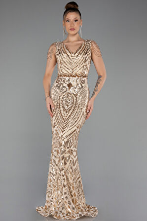 V Yaka Uzun Pullu Balık Abiye ABU3842