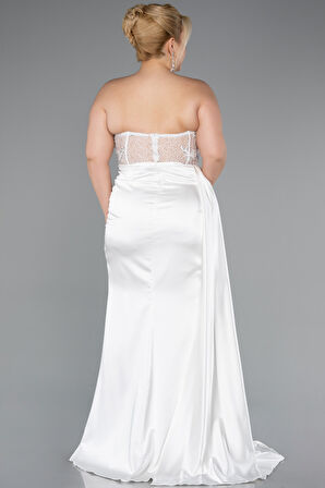 Straplez Drapeli Uzun Saten Büyük Beden Abiye ABU3855