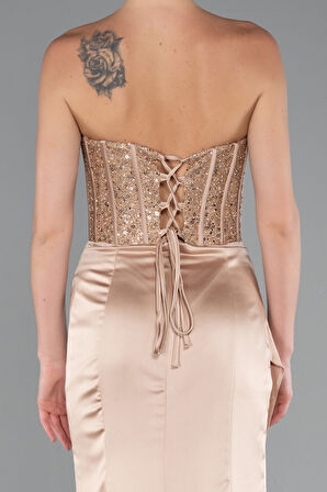 Straplez Balen Korse Uzun Saten Abiye ABU3883