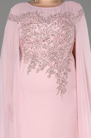 Şifon Uzun Kol İşlemeli Büyük Beden Abiye ABU3913