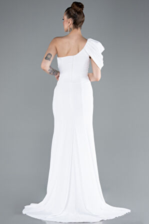 Tek Omuz Bacak Dekolteli Uzun Şifon Balık Abiye ABU4091