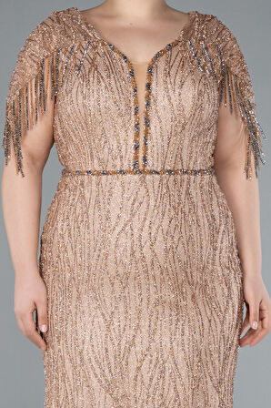 Kısa Kol Taşlı Uzun Özel Tasarım Büyük Beden Abiye ABU4146