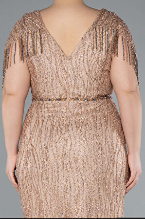 Kısa Kol Taşlı Uzun Özel Tasarım Büyük Beden Abiye ABU4146