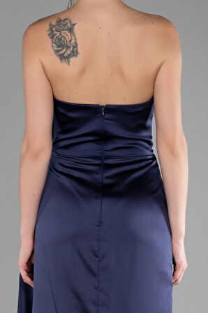 Straplez Bacak Dekolteli Uzun Saten Abiye ABU4174