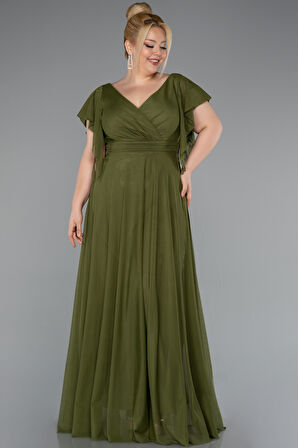 Kısa Kol Kruvaze Yaka Uzun Büyük Beden Abiye ABU4263