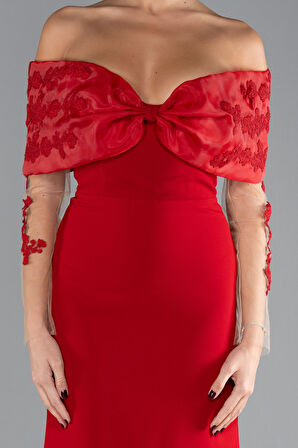 Güpürlü Kayık Yaka Uzun Kol Balık Abiye ABU4343