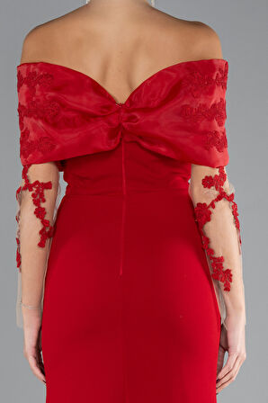 Güpürlü Kayık Yaka Uzun Kol Balık Abiye ABU4343