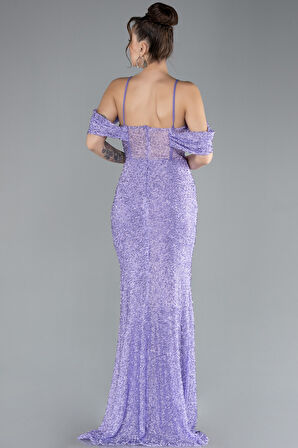 Bacak Ve Omuz Dekolteli Uzun Boncuklu Abiye ABU4394