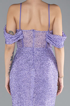 Bacak Ve Omuz Dekolteli Uzun Boncuklu Abiye ABU4394