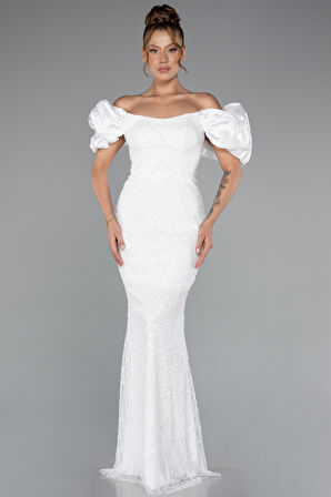 Kısa Kol Boncuklu Uzun Taşlı Balık Abiye ABU4509