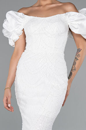 Kısa Kol Boncuklu Uzun Taşlı Balık Abiye ABU4509