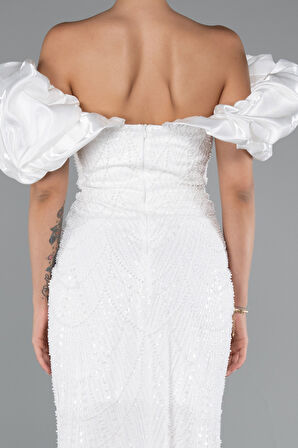 Kısa Kol Boncuklu Uzun Taşlı Balık Abiye ABU4509