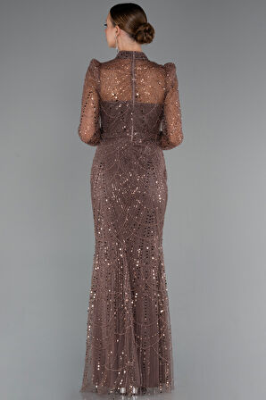 Uzun Kol Dik Yaka Taşlı Özel Tasarım Abiye ABU4526