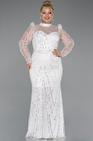 Uzun Kol Taşlı Büyük Beden Abiye ABU4527