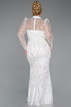 Uzun Kol Taşlı Büyük Beden Abiye ABU4527