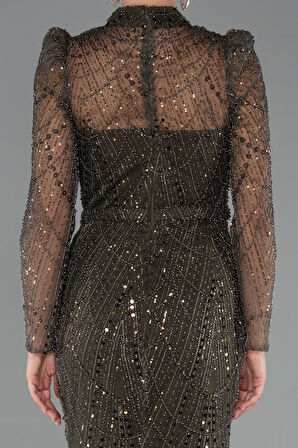 Uzun Kol Taşlı Büyük Beden Özel Tasarım Abiye ABU4527