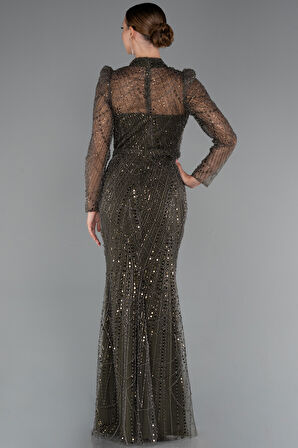 Uzun Kol Taşlı Büyük Beden Özel Tasarım Abiye ABU4527