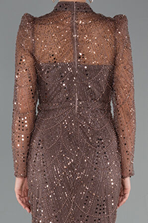 Uzun Kol Taşlı Büyük Beden Özel Tasarım Abiye ABU4527