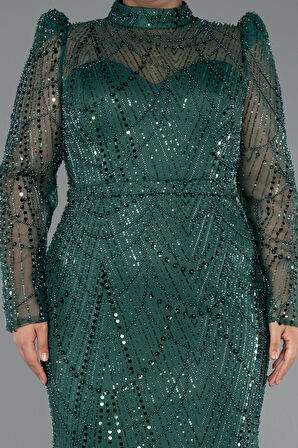 Uzun Kol Taşlı Büyük Beden Abiye ABU4527