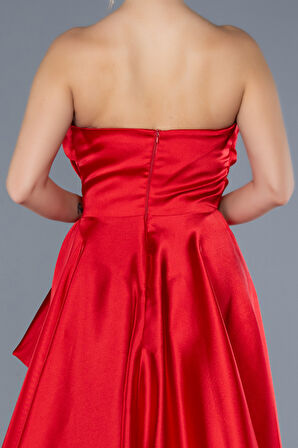 Straplez Bacak Dekolteli Uzun Saten Abiye ABU4561