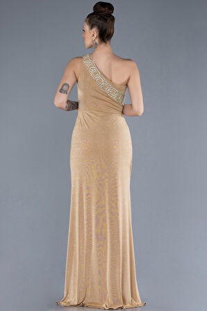 Tek Omuz Bacak Dekolteli Uzun Simli Abiye ABU4599