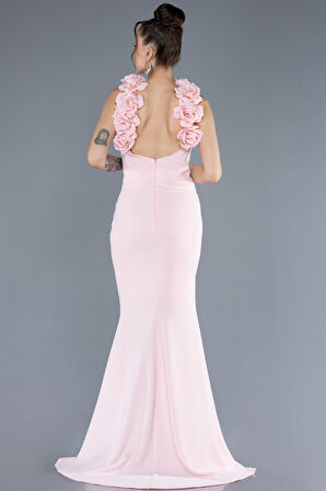 Güllü Halter Yaka Yırtmaçlı Uzun Abiye ABU4610