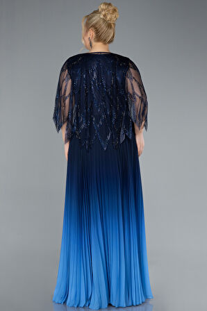 Şal Detay İki Parça Uzun Büyük Beden Abiye ABU4633