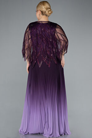 Şal Detay İki Parça Uzun Büyük Beden Abiye ABU4633