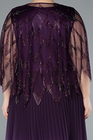 Şal Detay İki Parça Uzun Büyük Beden Abiye ABU4633