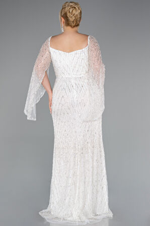 Kare Yaka Uzun Kol Boncuklu Büyük Beden Abiye ABU4640