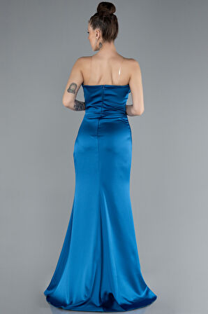 Straplez Bacak Dekolteli Uzun Saten Abiye ABU4663