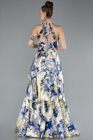 Halter Yaka Cut Out Uzun Empirme Saten Abiye ABU4686