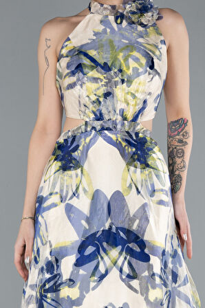 Halter Yaka Cut Out Uzun Empirme Saten Abiye ABU4686