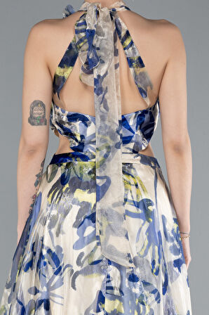 Halter Yaka Cut Out Uzun Empirme Saten Abiye ABU4686