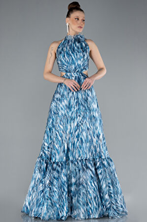 Halter Yaka Cut Out Uzun Empirme Saten Abiye ABU4686