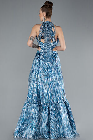 Halter Yaka Cut Out Uzun Empirme Saten Abiye ABU4686