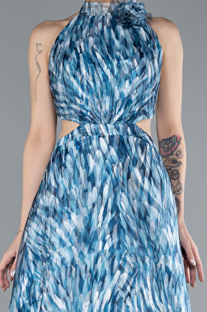 Halter Yaka Cut Out Uzun Empirme Saten Abiye ABU4686