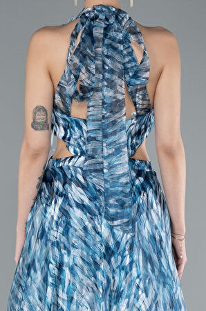 Halter Yaka Cut Out Uzun Empirme Saten Abiye ABU4686