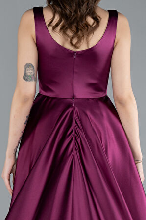 Yırtmaçlı Kare Yaka Kuyruklu Uzun Saten Abiye ABU4715