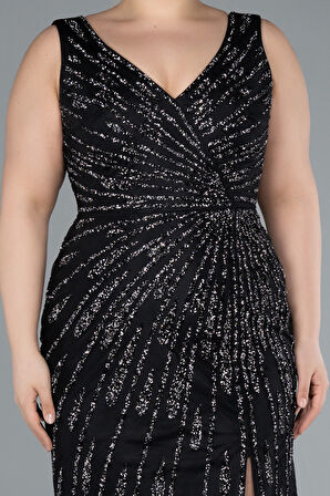 Kolsuz Yırtmaçlı Uzun Taşlı Büyük Beden Abiye ABU4717